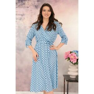 Rochie bleu cu buline si decolteu parte peste parte imagine