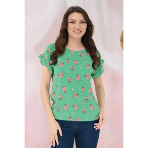 Bluza lejera verde cu print floral corai imagine