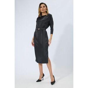 Rochie de ocazie din satin cu detalii aurii Oriana Neagra imagine