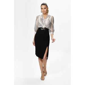 Rochie eleganta din crepe si voal cu buline Renatta Bicolora imagine