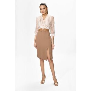 Rochie eleganta din crepe si voal cu buline Renatta Bej imagine