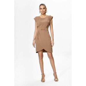 Rochie eleganta cu model petrecut si umeri buretati Zitta Bej imagine