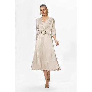 Rochie eleganta din satin cu decolteu in V Classy Bej imagine