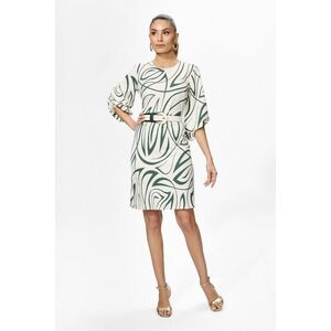 Rochie eleganta cu imprimeu si maneci usor bufante Edita Ecru imagine