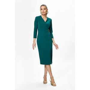 Rochie eleganta cu decolteu petrecut si detaliu auriu in talie Enora Verde imagine