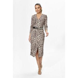 Rochie eleganta cu fermoar pe fata si crepeu Cristiana Animal Print imagine