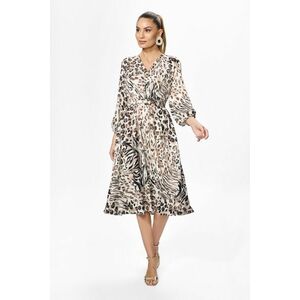 Rochie eleganta din satin cu imprimeu Finola Bej Animal Print imagine