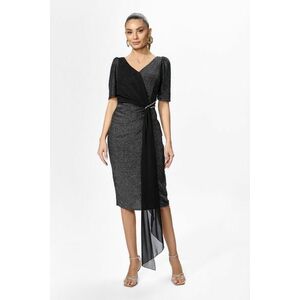 Rochie de ocazie din licra cu fir lame si detaliu din voal tip esarfa Brillia Argintie imagine