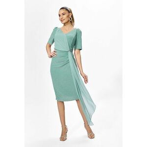 Rochie de ocazie din licra cu fir lame si detaliu din voal tip esarfa Brillia Vernil imagine
