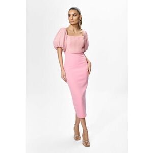 Rochie de ocazie din crepe cu maneci bufante si voal creponat Amaya Roz imagine