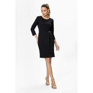 Rochie eleganta cu pliuri si detaliu auriu cu perle in talie Pya Neagra imagine