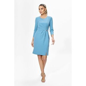 Rochie eleganta cu pliuri si detaliu auriu cu perle in talie Pya Bleu imagine