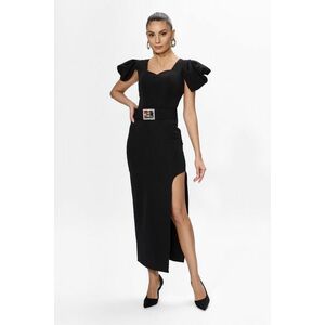 Rochie de ocazie asimetrica cu maneci scurte bufante Lisandra Neagra imagine