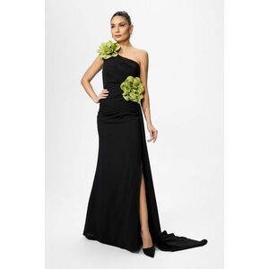 Rochie de ocazie premium cu model one shoulder si flori 3D Luigia Neagra imagine