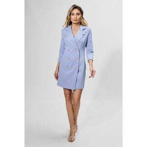 Rochie office tip sacou cu butoni aurii Solana Bleu imagine