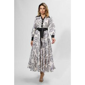 Rochie de ocazie premium cu imprimeu si guler tip camasa Berlina Ecru imagine