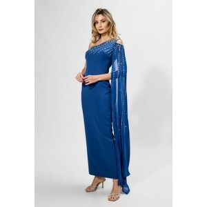 Rochie de ocazie premium cu strass-uri si maneca lunga tip esarfa Novalyn Bleumarin imagine