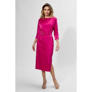 Rochie de ocazie din satin cu detalii aurii Oriana Fucsia imagine