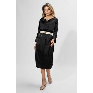 Rochie eleganta din satin cu detalii metalice aurii Trianna Neagra imagine