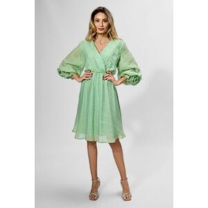 Rochie eleganta cu elastic in talie si maneci bufante Liviana Vernil imagine