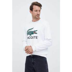 Lacoste hanorac de bumbac barbati, culoarea alb, cu imprimeu imagine