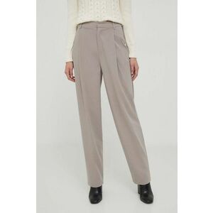 Sisley pantaloni din lana culoarea bej, drept, high waist imagine