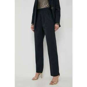 Marella pantaloni din lana culoarea albastru marin, drept, high waist imagine