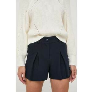 Morgan pantaloni scurti femei, culoarea albastru marin, neted, high waist imagine