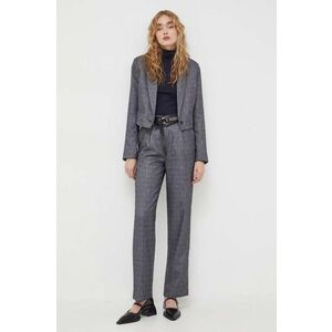 Bruuns Bazaar pantaloni femei, culoarea gri, drept, high waist imagine