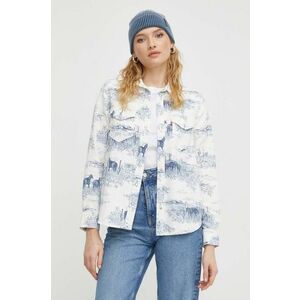 Levi's camasa jeans femei, culoarea bej, cu guler clasic, regular imagine
