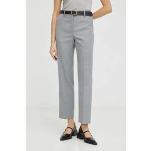 By Malene Birger pantaloni femei, culoarea gri, drept, high waist imagine