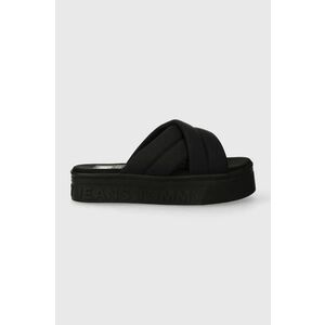 Tommy Jeans papuci TJW LETTERING FLATFORM SANDAL femei, culoarea negru, cu platforma, EN0EN02465 imagine