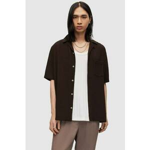 AllSaints camasa CUDI barbati, culoarea negru, relaxed imagine