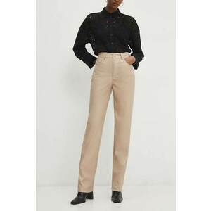 Answear Lab pantaloni femei, culoarea bej, drept, high waist imagine