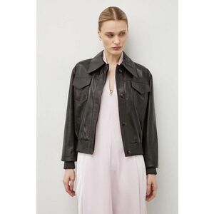 Remain geaca de piele femei, culoarea maro, de tranzitie, oversize imagine