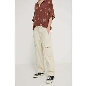 Vans pantaloni de bumbac culoarea bej, drept, high waist imagine