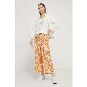 Billabong pantaloni femei, culoarea portocaliu, drept, high waist imagine