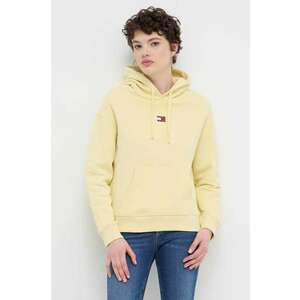 Tommy Jeans hanorac de bumbac femei, culoarea galben, cu glugă, imprimeu DW0DW17326 imagine