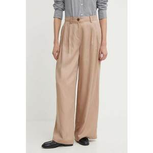 Sisley pantaloni femei, culoarea bej, lat, high waist imagine
