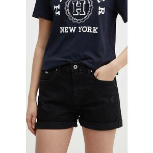 Pepe Jeans pantaloni scurti jeans STRAIGHT SHORT HW femei, culoarea negru, neted, high waist, PL801108XG8 imagine