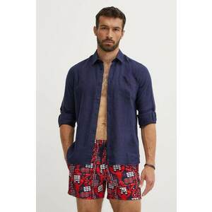 Vilebrequin camasa de in CAROUBIS culoarea albastru marin, cu guler clasic, regular, CRSU3U00 imagine