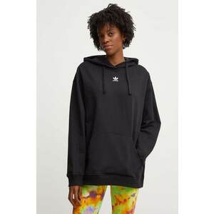 adidas Originals hanorac de bumbac femei, culoarea negru, cu glugă, neted, IY9615 imagine