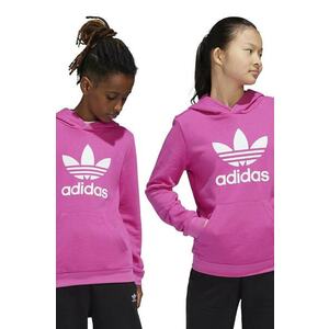 adidas Originals bluza copii TREFOIL HOODIE culoarea roz, cu glugă, cu imprimeu, IY7444 imagine