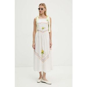 Never Fully Dressed rochie din amestec de in Corfu Midi culoarea alb, maxi, evazati, NFDDR1359 imagine