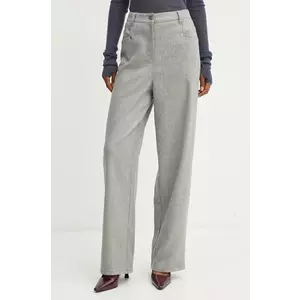 Boss Orange pantaloni din lana culoarea gri, drept, high waist, 50524386 imagine