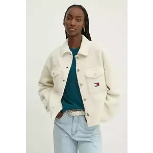 Tommy Jeans geacă cu aspect de cămașă culoarea bej, oversize, DW0DW18869 imagine