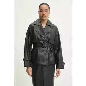 Answear Lab geaca de piele femei, culoarea negru, de tranzitie, oversize imagine