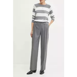 Luisa Spagnoli pantaloni de lana OGGI culoarea gri, drept, high waist, 541228 imagine