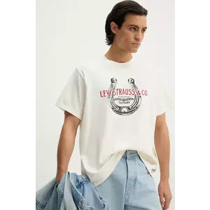Levi's tricou din bumbac barbati, culoarea bej, cu imprimeu, 16143 imagine