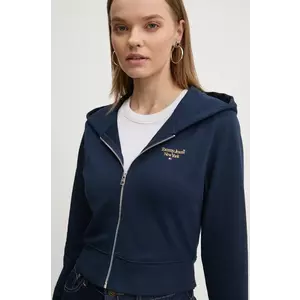 Tommy Jeans bluza femei, culoarea albastru marin, cu glugă, neted, DW0DW18769 imagine